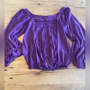 Studio M‎ Purple Smocked Tucked Puff Sleeve Blouse Women’s M Preloved
